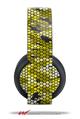 Vinyl Decal Skin Wrap compatible with Original Sony PlayStation 4 Gold Wireless Headphones HEX Mesh Camo 01 Yellow (PS4 HEADPHONES NOT INCLUDED)