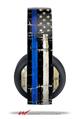 Vinyl Decal Skin Wrap compatible with Original Sony PlayStation 4 Gold Wireless Headphones Painted Faded Cracked Blue Line Stripe USA American Flag (PS4 HEADPHONES NOT INCLUDED)