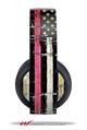 Vinyl Decal Skin Wrap compatible with Original Sony PlayStation 4 Gold Wireless Headphones Painted Faded and Cracked Pink Line USA American Flag (PS4 HEADPHONES NOT INCLUDED)