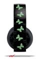 Vinyl Decal Skin Wrap compatible with Original Sony PlayStation 4 Gold Wireless Headphones Pastel Butterflies Green on Black (PS4 HEADPHONES NOT INCLUDED)