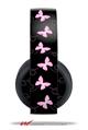 Vinyl Decal Skin Wrap compatible with Original Sony PlayStation 4 Gold Wireless Headphones Pastel Butterflies Pink on Black (PS4 HEADPHONES NOT INCLUDED)