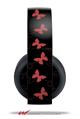 Vinyl Decal Skin Wrap compatible with Original Sony PlayStation 4 Gold Wireless Headphones Pastel Butterflies Red on Black (PS4 HEADPHONES NOT INCLUDED)