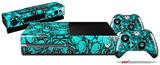 Scattered Skulls Neon Teal - Holiday Bundle Decal Style Skin fits XBOX One Console Original, Kinect and 2 Controllers (XBOX SYSTEM NOT INCLUDED)