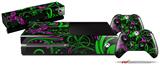 Twisted Garden Green and Hot Pink - Holiday Bundle Decal Style Skin fits XBOX One Console Original, Kinect and 2 Controllers (XBOX SYSTEM NOT INCLUDED)