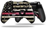 Painted Faded and Cracked Pink Line USA American Flag - Decal Style Skin fits Microsoft XBOX One ELITE Wireless Controller (CONTROLLER NOT INCLUDED)