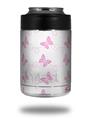 Skin Decal Wrap for Yeti Colster, Ozark Trail and RTIC Can Coolers - Pastel Butterflies Pink on White (COOLER NOT INCLUDED)
