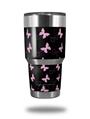 Skin Decal Wrap for Yeti Tumbler Rambler 30 oz Pastel Butterflies Pink on Black (TUMBLER NOT INCLUDED)