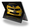 Decal Style Vinyl Skin for Microsoft Surface Pro 4 - 2010 Chevy Camaro Yellow - Black Stripes on Black -  (SURFACE NOT INCLUDED)